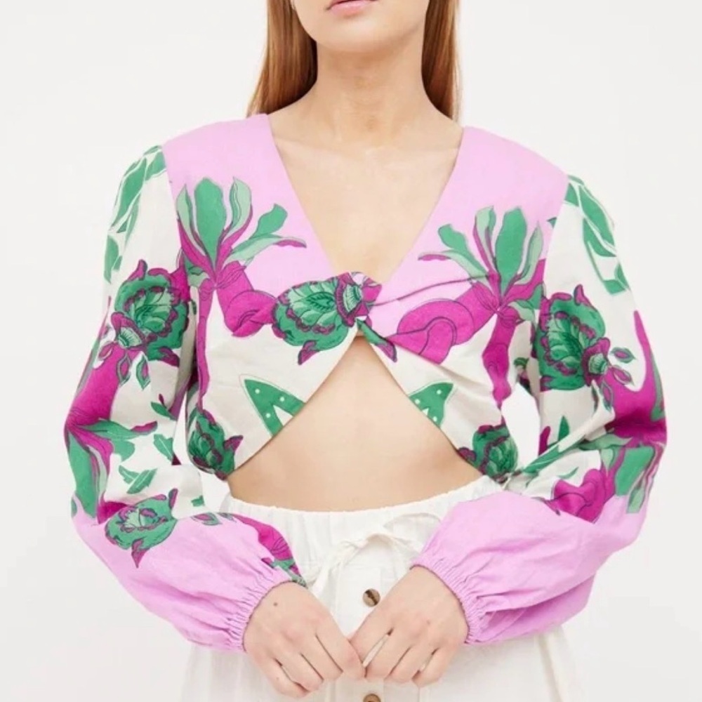 Caroline Constas Floral Crop Top Pink